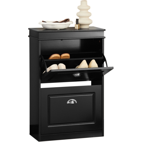 SoBuy FSR78-SCH - Schoenenkast - 2 Kleppen 4 Planken - Zwart