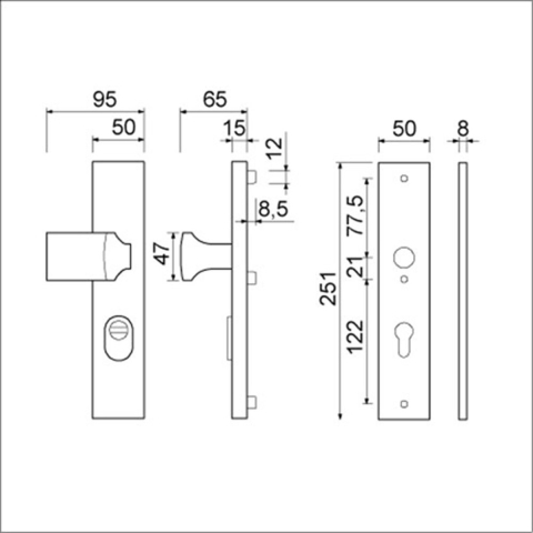 AMI Veiligheidsbeslag 251/50/15 Kt55 Knop 144, Zonder Deurkruk Profielcilinder 55 F1 Deurdikte 53/57 Mm - 891315