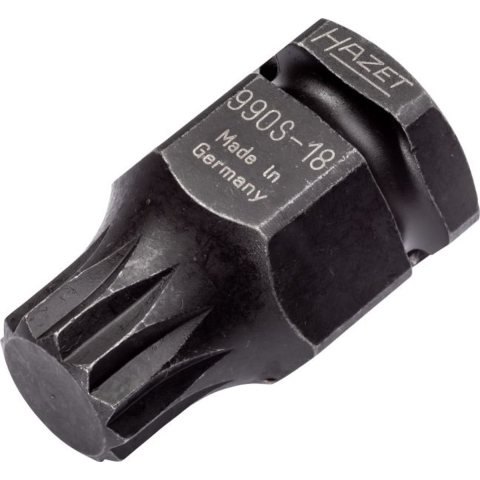 HAZET Krachtdopsleutelbit 990S-18 · 1/2 inch (12,5 mm) vierkant hol, 24 mm buitenzeskant · Binnenveeltandprofiel XZN · SW M18