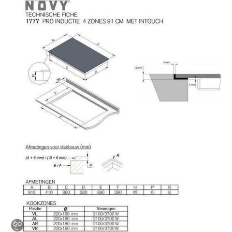 Novy 1777 Pro inductie 4 zones 91 cm met InTouch | Inductiekookplaten | Keuken&Koken - Kookplaten | 1777