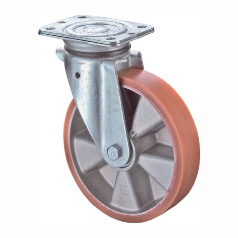 BS Rollen Zwenkwiel | wiel-d. 200 mm draagvermogen 300 kg | met schroefplaat | gietwerk polyurethaan-wielband | 1 stuk - L400.B90.200 L400.B90.200