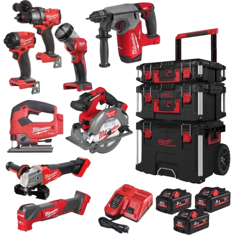 Milwaukee M18 FUEL™ FPP8E-553P Accu combiset 8-delig 18V 5.5Ah in PACKOUT™ trolley - 4933499240