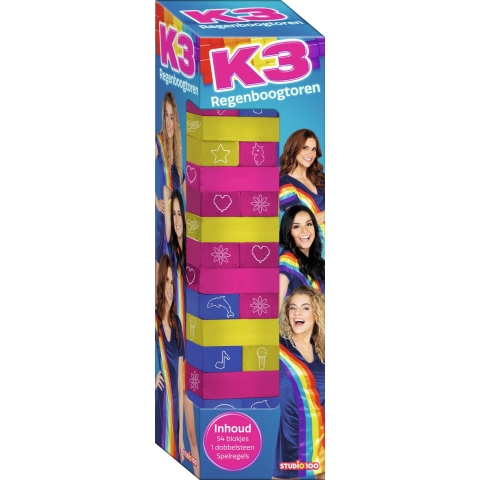 K3 Regenboogtoren - Actiespel - Behendigheidsspel met 54 blokjes en dobbelsteen