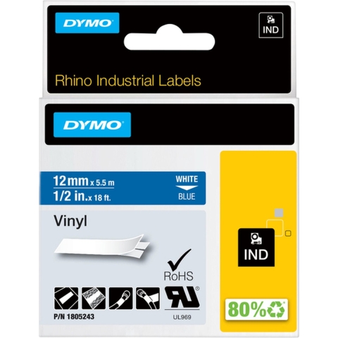 Labeltape DYMO IND RHINO 1805243 Vinyl Tapekleur: Blauw Tekstkleur:Wit 12 mm 5.5 m