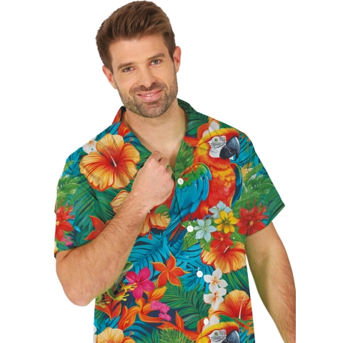 Tropical party Hawaii blouse heren - tropische bloemen - oranje - carnaval/themafeest M -
