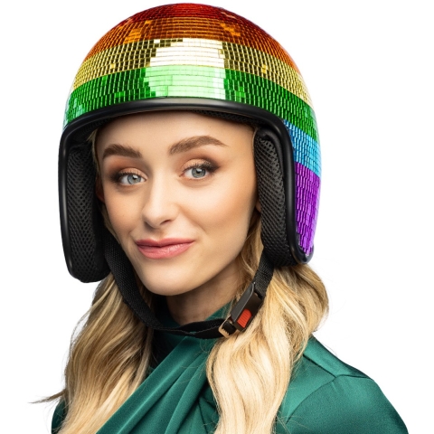 Carnaval verkleed Disco helm - spiegelbal - glitters - regenboog - foam - heren/dames -