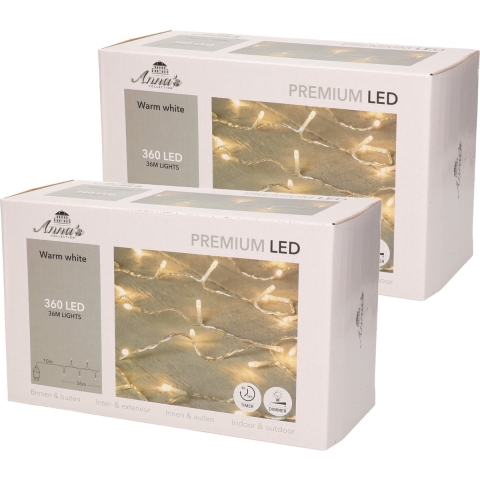Set van 2x stuks kerstverlichting warm wit 360 leds met dimmer en timer functie 3600 cm -