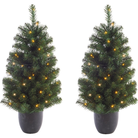 2x stuks kunstbomen/kunst kerstbomen met verlichting 120 cm -