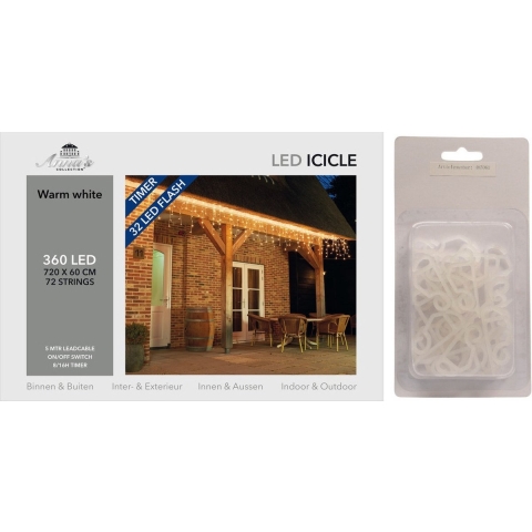 IJspegelverlichting met timer en knipper functie 360 lampjes inclusief dakgoot haakjes -