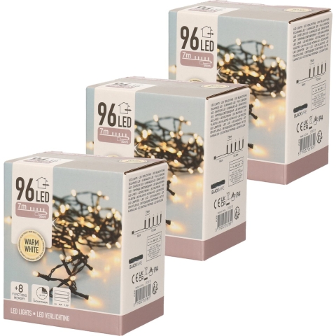 10x stuks kerst LED-verlichting op batterij 96 lampjes warm wit buiten 7 m -
