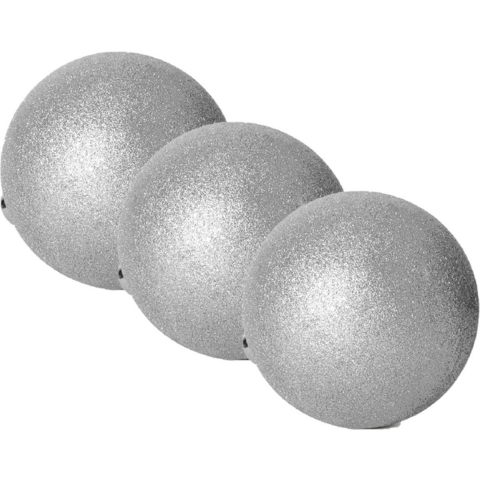 Gerimport Kerstbal - 3x stuks - kunststof - zilver glitters - D20 cm -