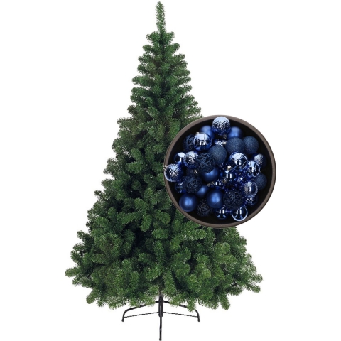 Bellatio Decorations kunst kerstboom 210 cm met kerstballen kobalt blauw -