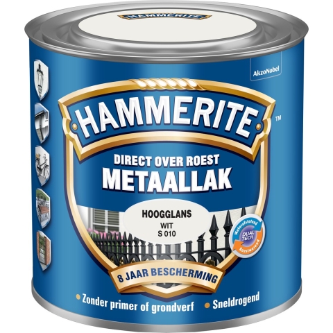 Hammerite Metaallak Hoogglans | Wit | S010 | 250ml - 5094117