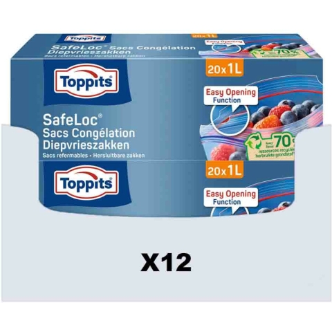 12x Toppits Diepvrieszakjes 1 liter 20 stuks
