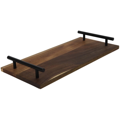 Tray acacia met zwarte greep 36x17x2cm