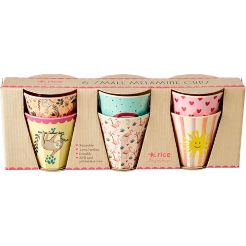 Rice Bekers - Melamine - 6 st. - 160 ml - Roze/Funky afdrukken - Rice - OneSize - Beker
