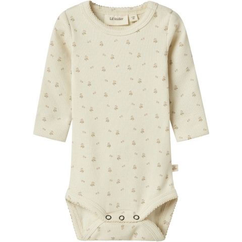 Lil' Atelier Romper L/æ - Rib - NbfGago - Tortelduif/Flower - Lil Atelier - 1 jaar (80) - Romper L/S