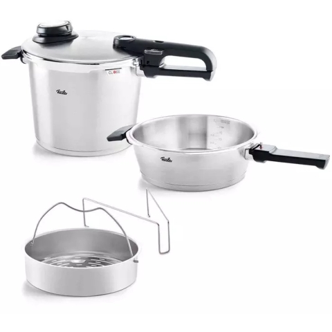 Fissler Vitavit Premium 622-412-11-070, 3-delige snelkookpanset met stoominzet, 4,5 L