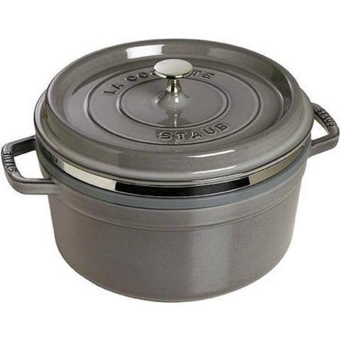 Staub braadpan - cocotte 26cm, 5,2L, grijs met stoominzet