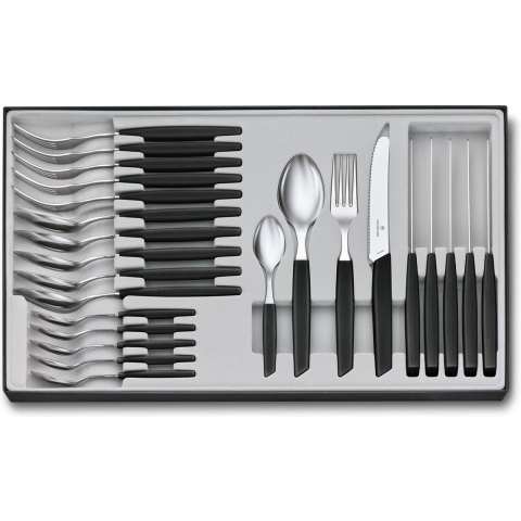 Victorinox Swiss Modern 6.9093.11W.24, 24-delige bestekset met tomatenmes, zwart