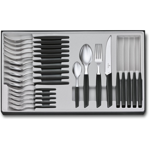 Victorinox Swiss Modern 6.9093.12W.24, 24-delige bestekset met steakmes, zwart