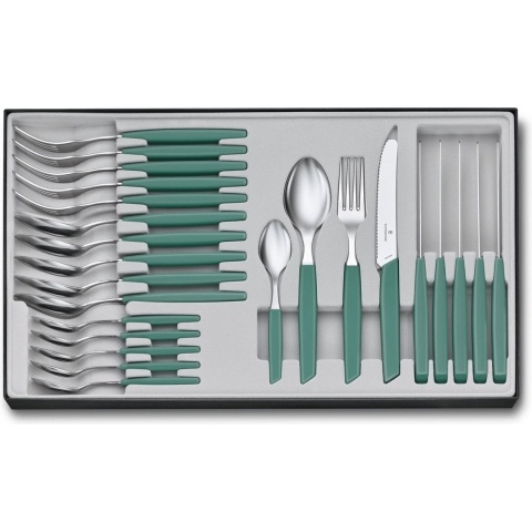 Victorinox Swiss Modern 6.9096.11W43.24, 24-delige bestekset met tomatenmes, groen