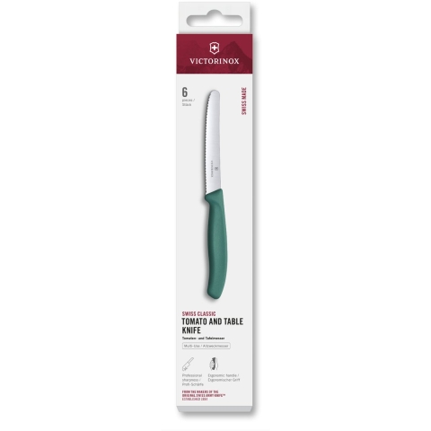 Victorinox Swiss Classic 6.7834.6C1 Tomato & Table Knife, Wavy, Green, set van 6 tomatenmessen
