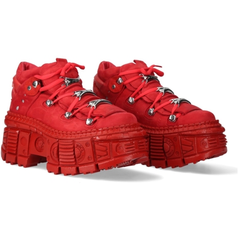 New Rock M-106WALL-C13 Metallic Rode Leren Gothic Enkellaarsjes