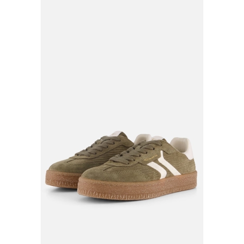 Tamaris Dames Olijfgroene Suède Mode Veterschoenen