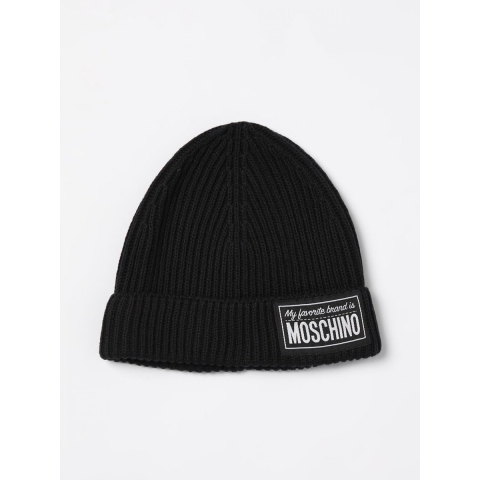 Moschino Kids Gebreide Logo Beanie Hoed in Zwart