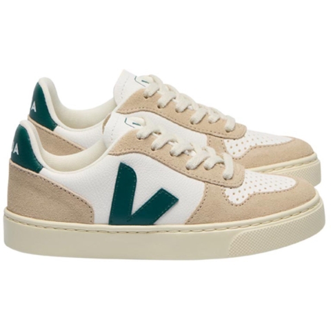 Veja Kinderen Chromenvrij Leren Kleine V-10 Veterschoenen in Wit