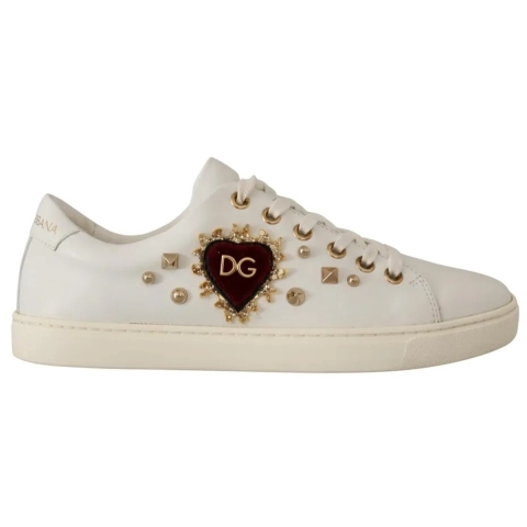 Dolce & Gabbana Witte Leren Gouden Rode Hart Sneakers