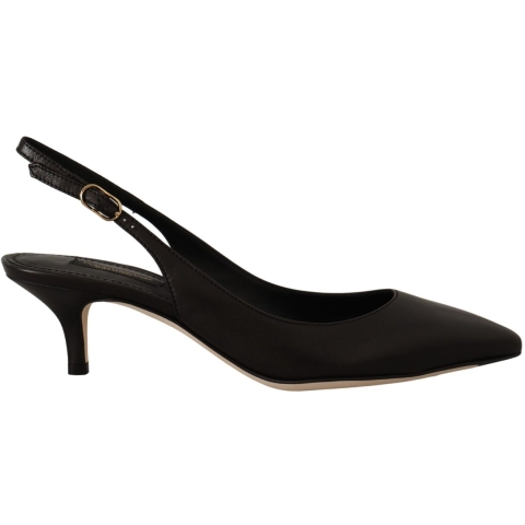Leren Slingback Hakken Zwarte Hakken