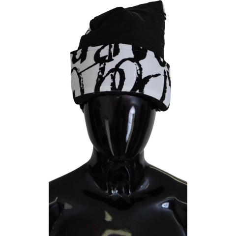 Abstract Print Beanie Zwartwit
