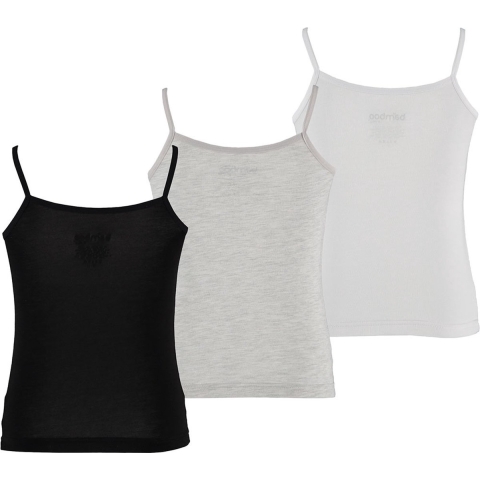 Apollo Meisjes bamboe singlet hemden 3-pack zwart grijs wit spaghettibandjes onderhemd