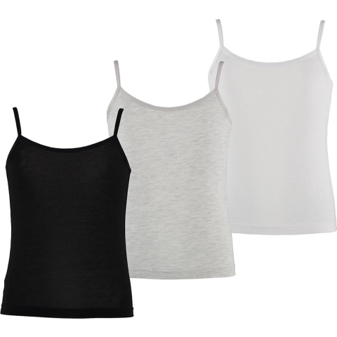 Apollo Meisjes bamboe singlet hemden 3-pack zwart grijs wit spaghettibandjes onderhemd