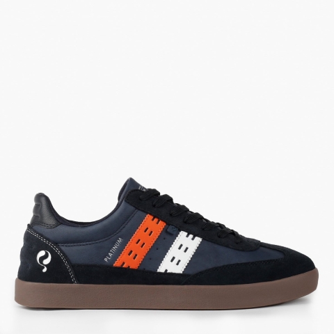 Q1905 Sneaker platinum donkerblauw/oranje/wit