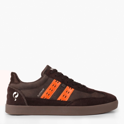 Q1905 Sneaker platinum donkerbruin/oranje