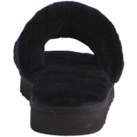 Aus Wooli Australia Womens Schapenvacht Fluff Slippers Zwart