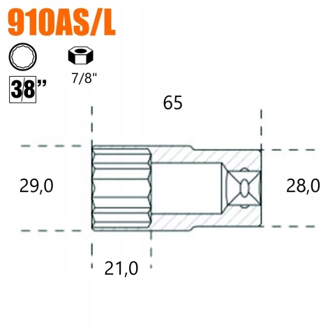 Beta Dopsleutels twaalfkant, lange uitvoering 910AS-L 7/8 - 009100363