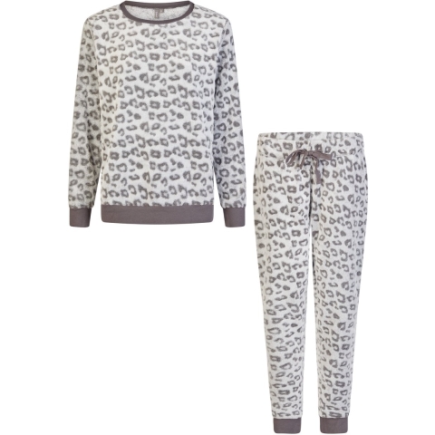 By Louise Dames huispak fleece broek + sweater grijs panterprint