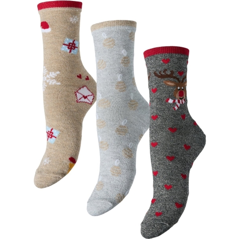 Pieces Dames kerst sokken pcjingle glitter 3-pack grijs