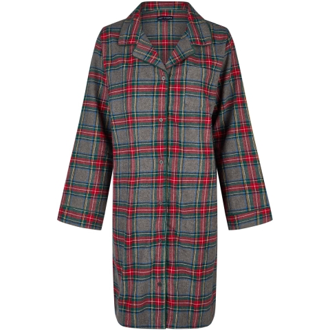 Happy Shorts Dames nachthemd lange mouw flanel rood/grijs geruit