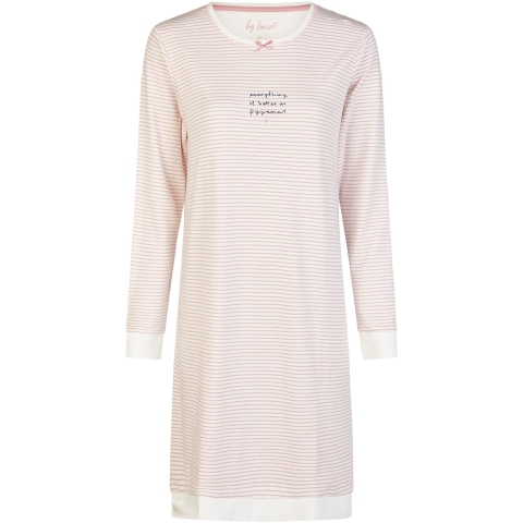 By Louise Dames nachthemd interlock lange mouw roze/wit gestreept