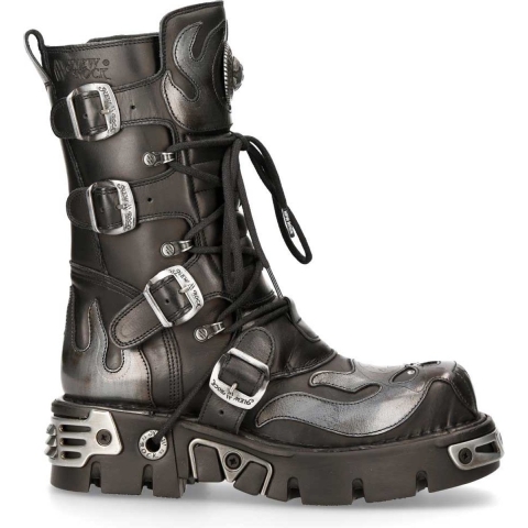 New Rock Flame geaccentueerde zwart/zilver lederen bikerlaarzen - 107-S2