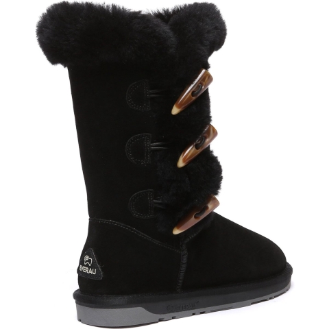 EVER AU Dames hoge laarzen met hoorn knopen - Ashy