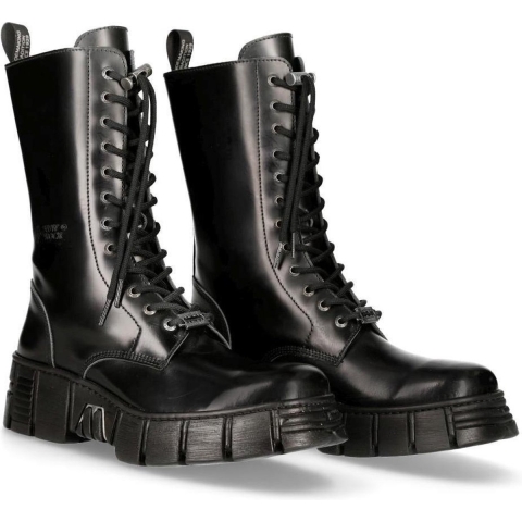New Rock Boots Leren toren-bikerlaarzen met middelhoge kuit - M-WALL027N-C2
