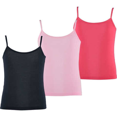 Apollo Meisjes bamboe singlet hemden 3-pack blauw roze rood spaghettibandjes onderhemd