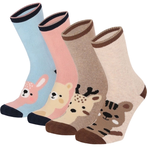 Apollo Huissokken meisjes kind 4-pack dierenprint antislip