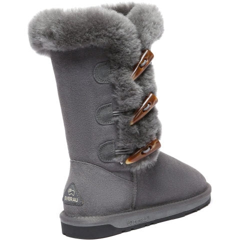 EVER AU Dames hoge laarzen met hoorn knopen - Ashy